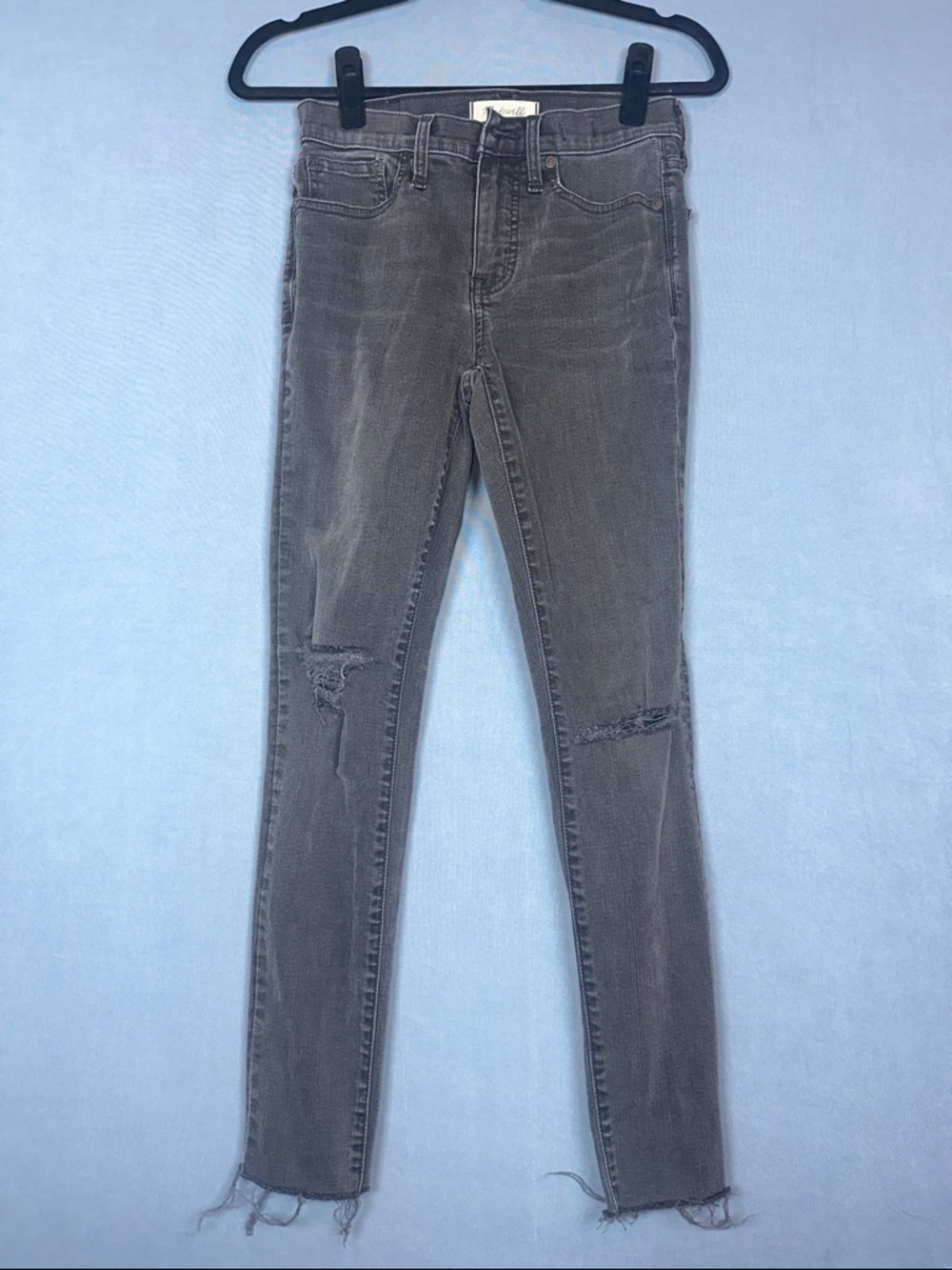Madewell 9 Inch High Rise Skinny Jeans Womens 26 Black Distressed Knee Rip Denim